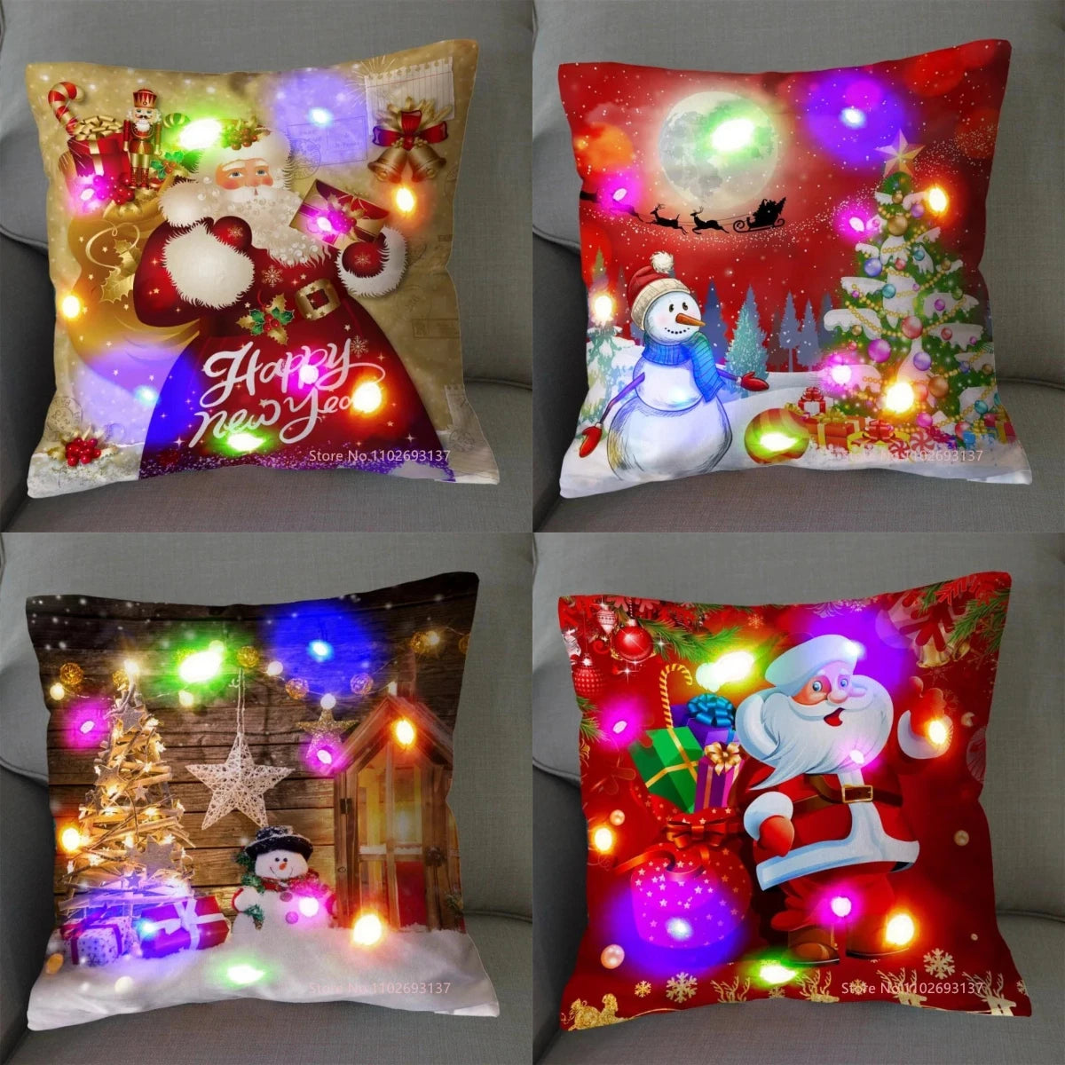 Christmas LED Pillow Cover 45×45cm, Festive Light-Up Polyester Cushion Case with One-Sided Print, Xmas Throw Pillowcase for Bedroom, Sofa & Party Decor