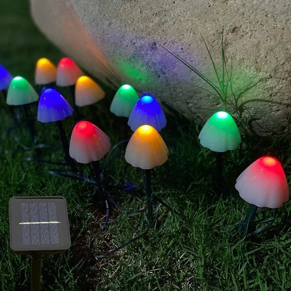 Solar Mushroom String Lights 5M, IP65 Waterproof LED Garden Lights for Outdoor Patio, Terrace, Pathway, Yard & Landscape Decor