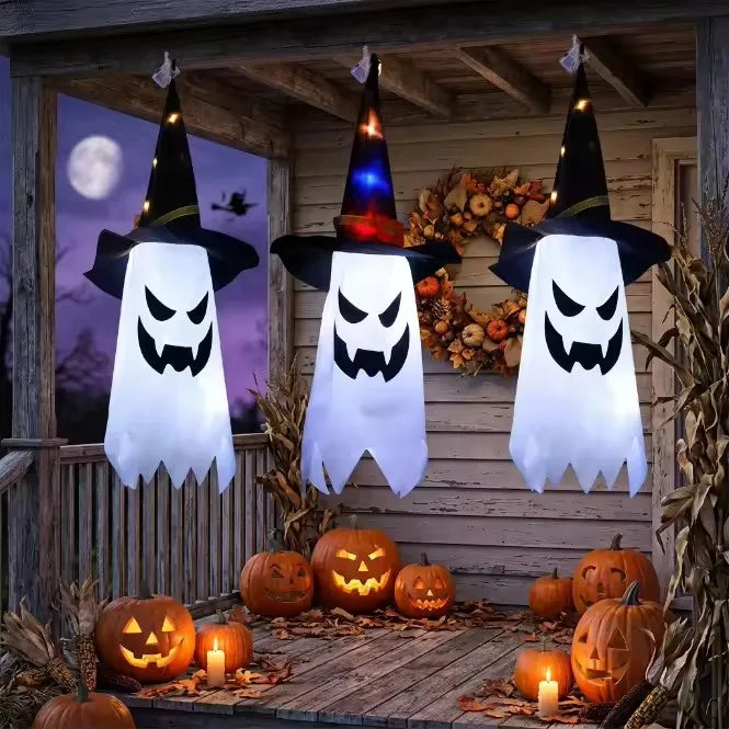 Halloween Glowing Witch Hat Lanterns Hanging Decor for Garden Porch Room Indoor Outdoor Holiday Party Props Decor,Ghost Light