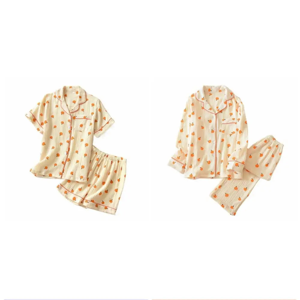 Fashion V-neck Fruits Pajamas Suit Loose Homewear Two Piece Nightwear Short-sleeves Sweet Women Short Sleepwear Summer Autumn