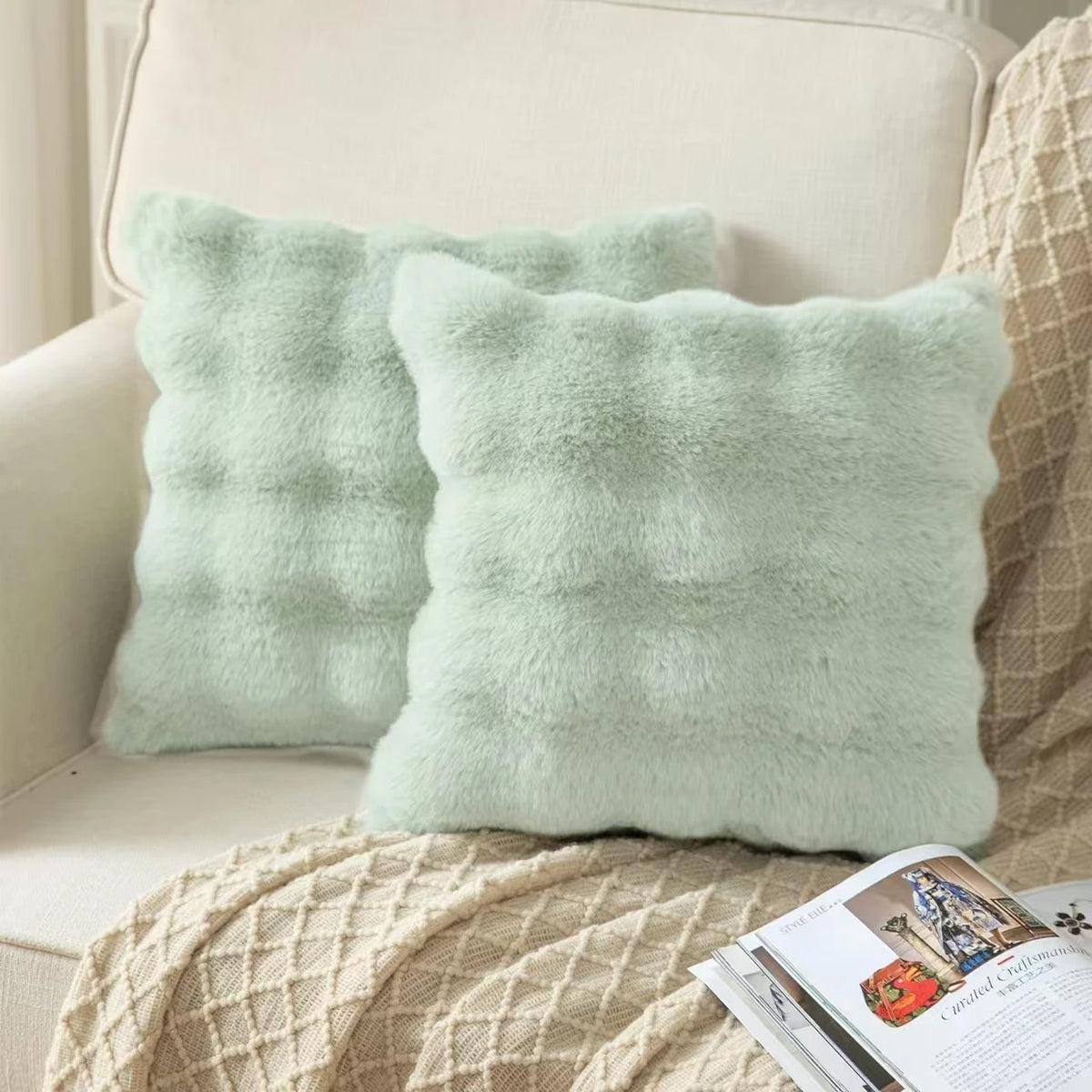 Pack of 2 Plush Decorative Pillow Covers – Modern Minimalist Solid Cushion Cases for Sofa, Bed, Bedroom & Car