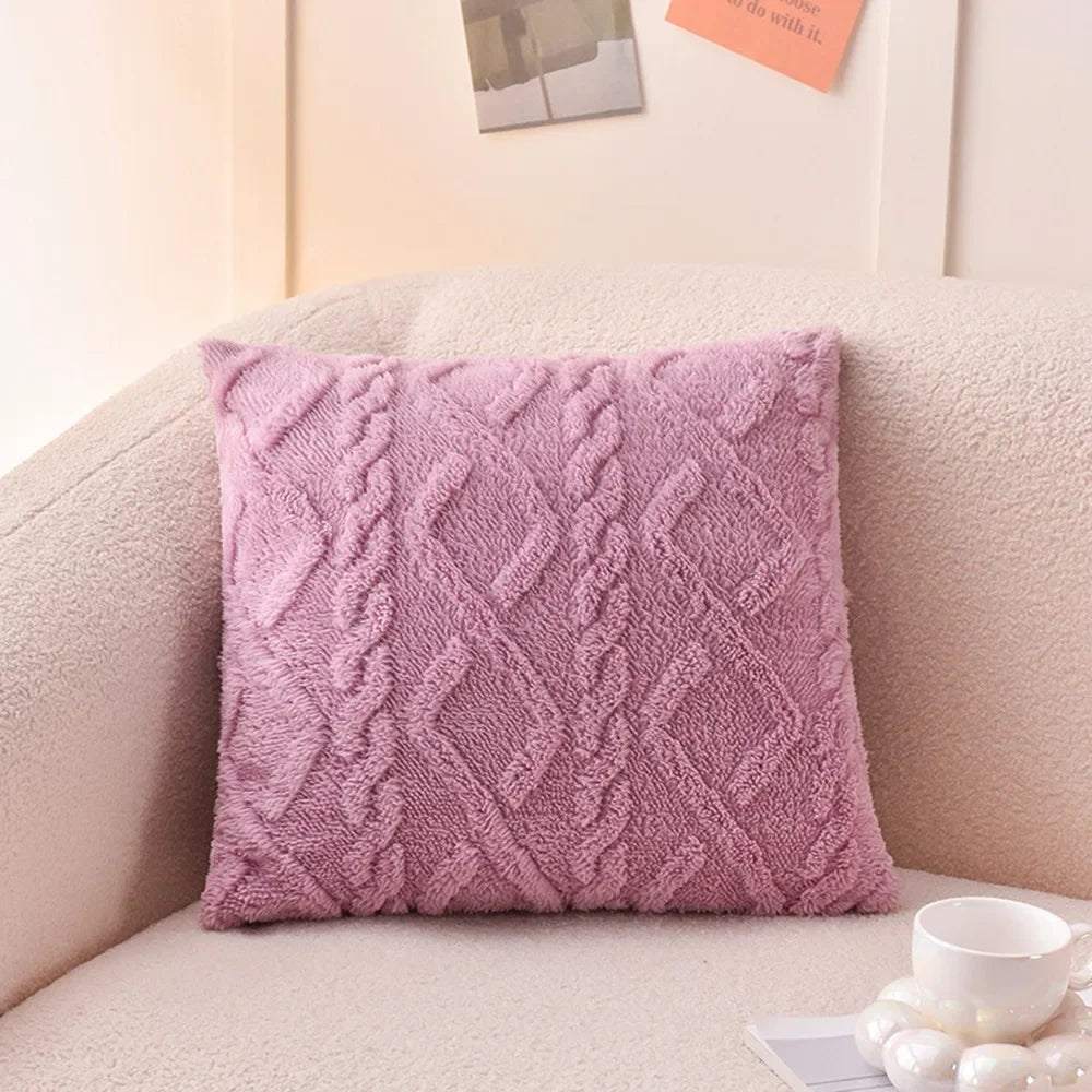 Plush Cushion Cover 45×45cm, Solid Nordic Decorative Pillowcase, Soft Geometric-Style Throw Pillow Cover for Sofa, Living Room, Bedroom, Chair & Home Decor