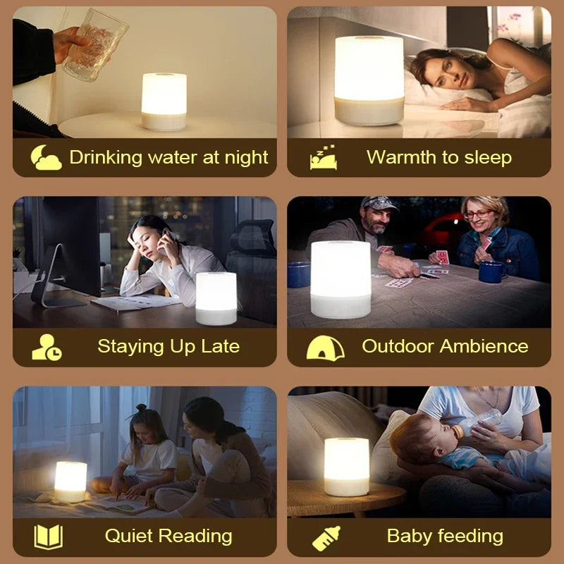 LED Bedside Night Light – Dimmable Touch Table Lamp with USB Charging