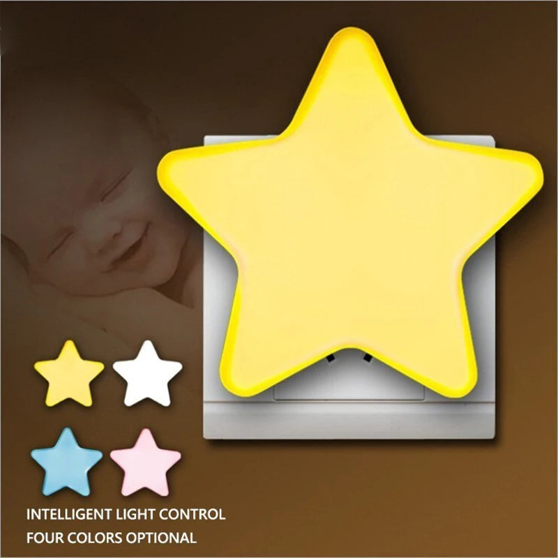 LED Star Night Light, Plug-In Bedside Lamp with 4 LED Beads, 360° Light, White Blue Red & Yellow Glow for Bedroom, Baby Room, Living Room & Holiday Decor