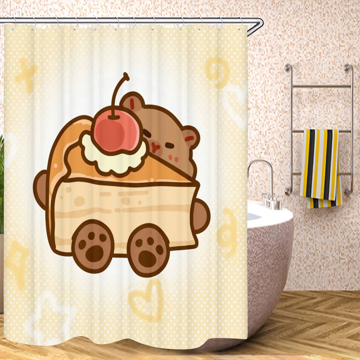 Cute Capybara Shower Curtain, Funny Cartoon Waterproof Bathroom Curtain with Plastic Hooks, 100% Polyester Mildew-Resistant Curtain for Modern Bathroom Decor