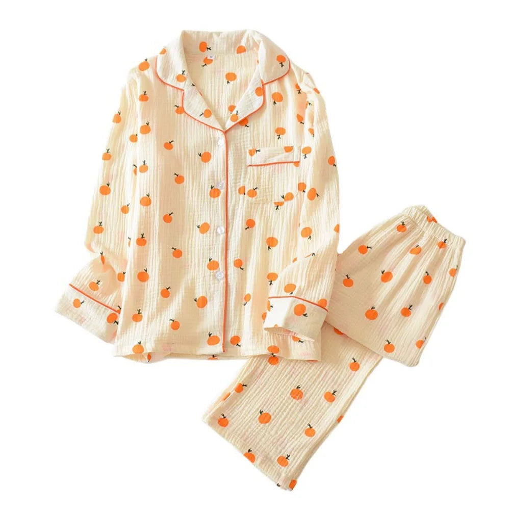 Fashion V-neck Fruits Pajamas Suit Loose Homewear Two Piece Nightwear Short-sleeves Sweet Women Short Sleepwear Summer Autumn