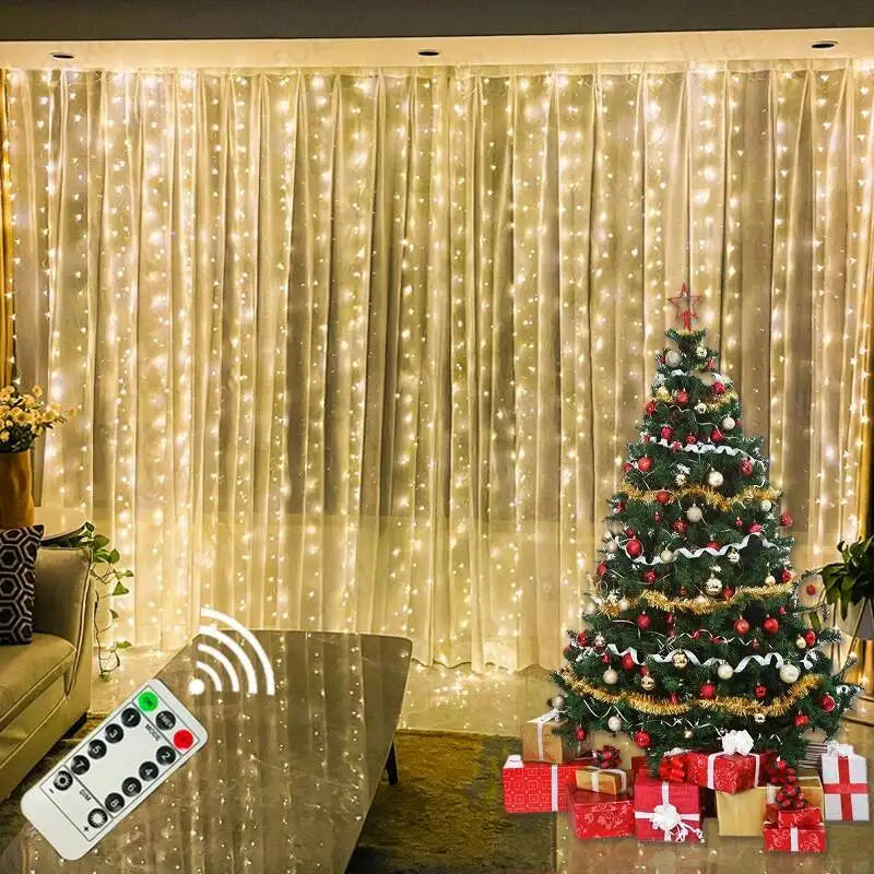 Christmas Curtain LED String Lights with Remote Control, 8 Modes USB Fairy Lights in Warm White, White & Multicolor, 1–3m Drop for Wedding, Bedroom, Party & Holiday Decor