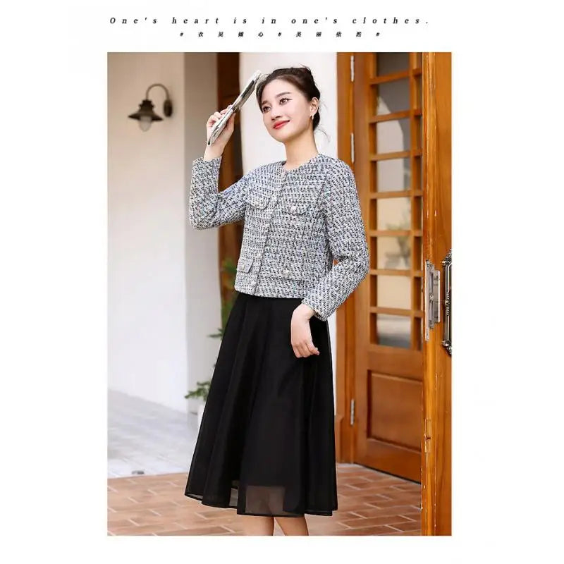 New casual Women Korean Sweet Tweed Jacket Fashion Simple Long Sleeve