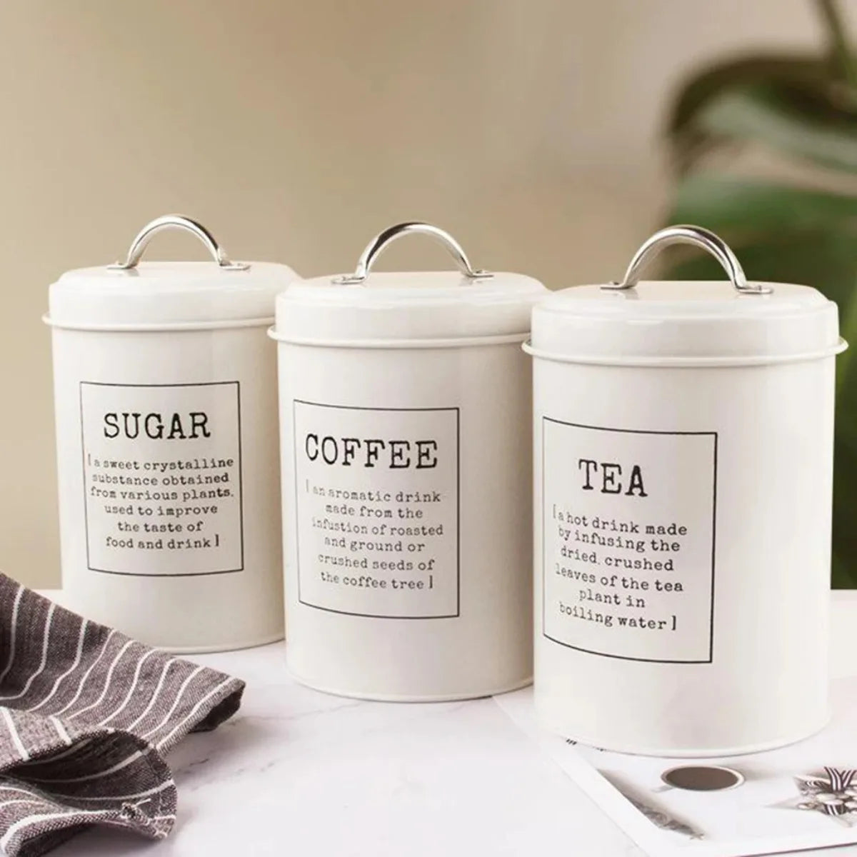 3Pcs/set Stainless Steel Kitchen Storage Canisters with Sealed Lid Kitchenware for Sugar Tea Coffee Mason Jar Style with Lid