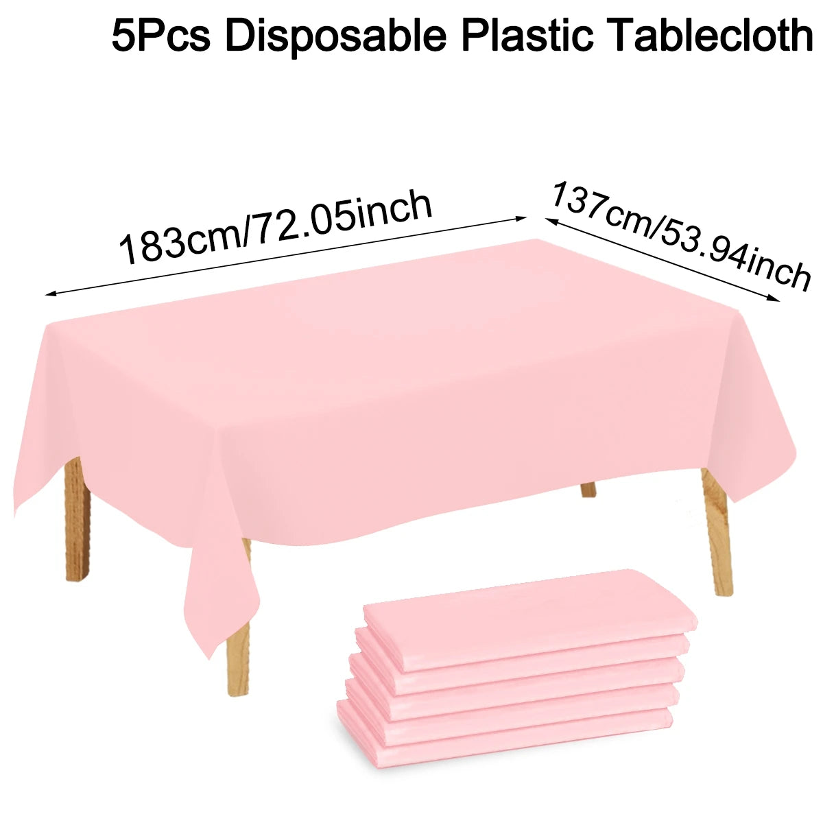 Pink Plastic Tablecloth 183×137cm, Solid Color Disposable Table Cover for Wedding, Birthday Party & Girls’ Party Decor, Dining Table Decoration & Event Supplies