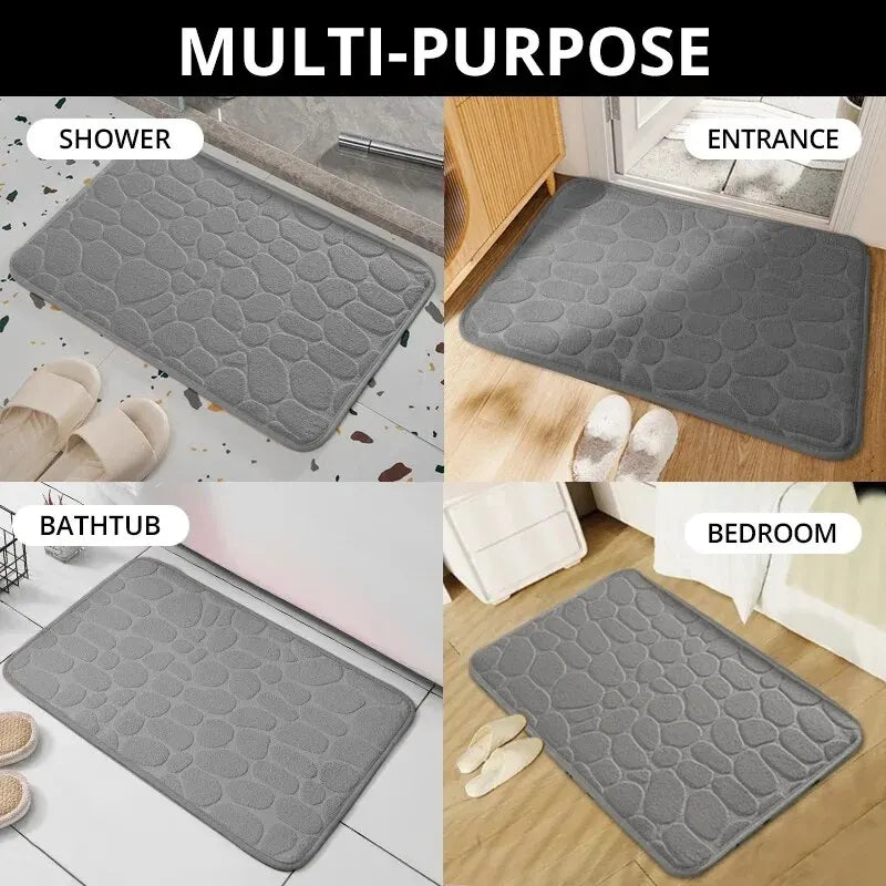 Embossed Memory Foam Bathroom Rug, Pebble Cobblestone Microfiber Floor Mat, Soft Anti-Slip Carpet for Bathroom, Living Room, Bedroom & Home Decor