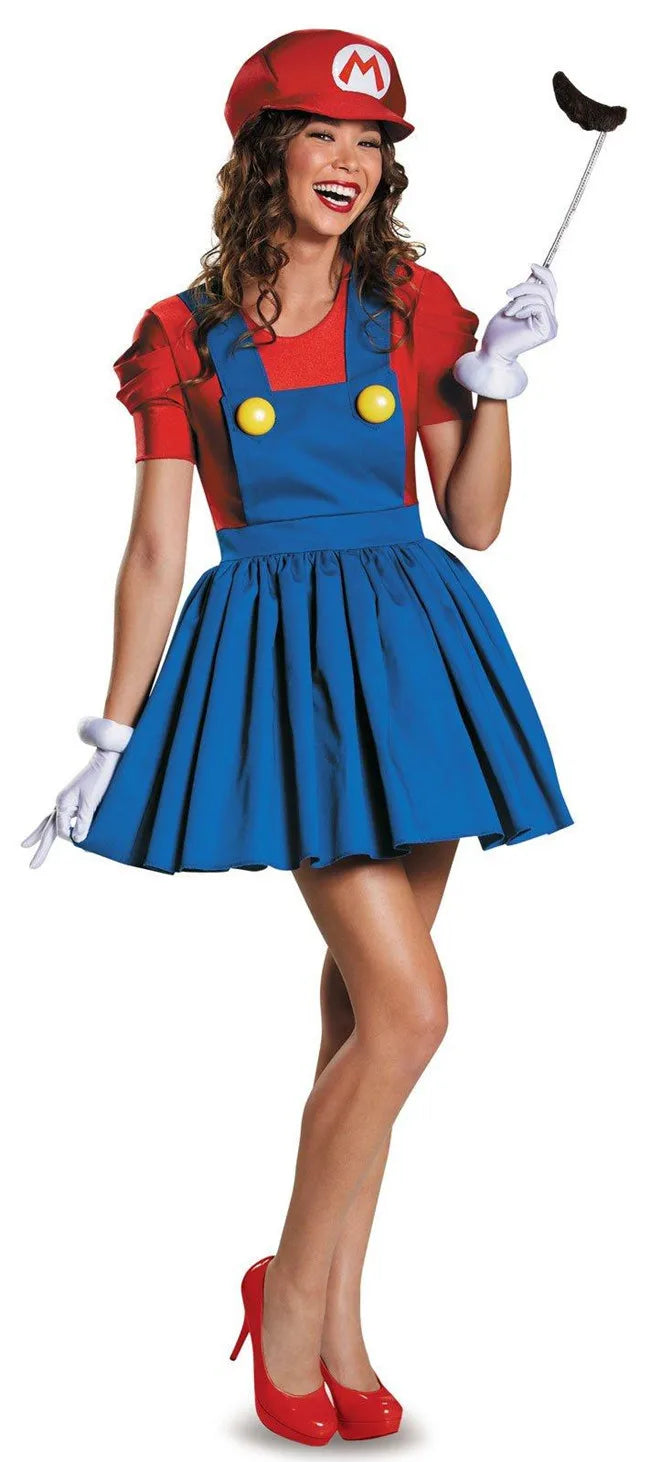 Halloween Carnival Theme Party Outfit Wholesale Women Red Green Skirt Costume Set With Hat Gloves Character Cosplay Clothing