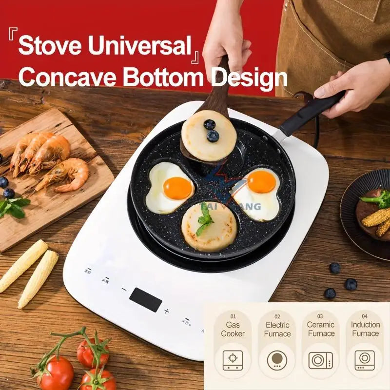 1-Piece Stainless Steel & Aluminum Nonstick Skillet – Multi-Section Breakfast Frying Pan with Black Finish, 25 × 25cm