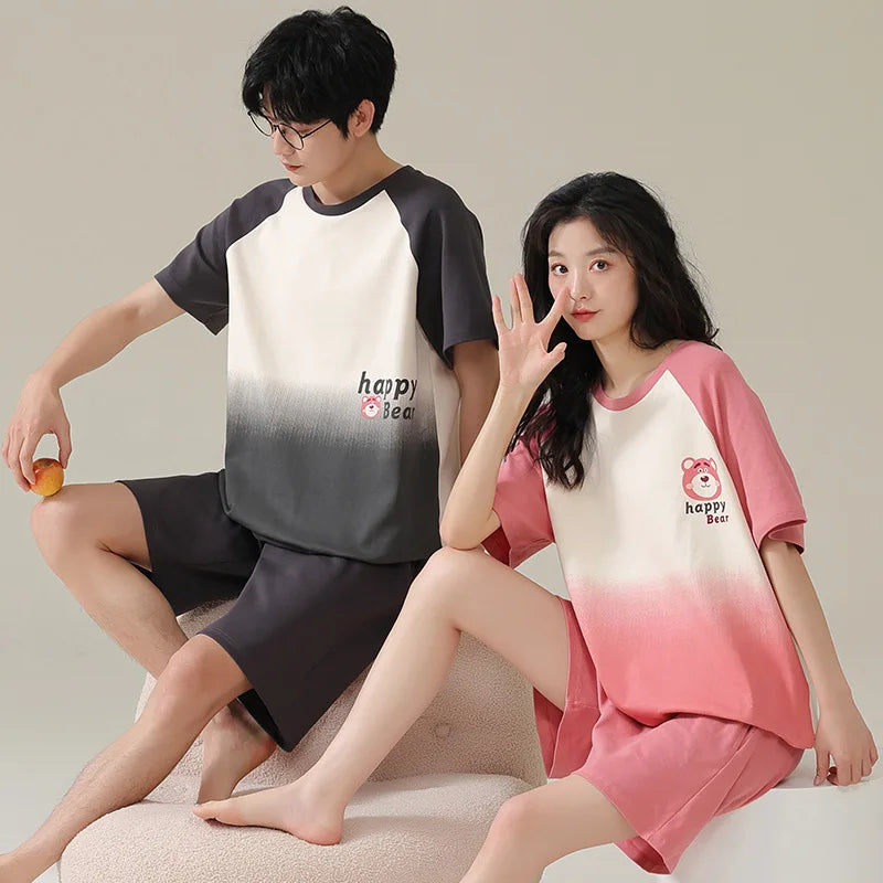 Summer Sleep Lounge Pajama Short-Sleeved Women's Pajama Set Cartoon Pyjamas Pure Cotton Couple Sleepwear Home Fashion