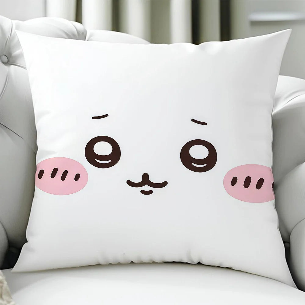Chiikawa Cute Cartoon Cushion Cover – Double-Sided Printed Zipper Pillowcase, Soft Polyester Decorative Cover for Sofa, Bed & Car