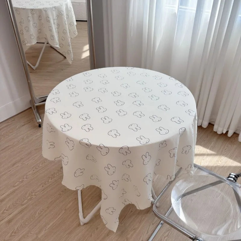 Miffy Cute Cartoon Table Cover, Kawaii Bunny Polyester Desk Mat & Photo Backdrop for Dormitory, Bedroom, Bedside Table, Study Desk & Teen Room Decor