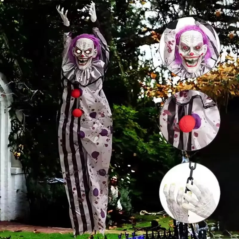 New Halloween Horror Home Decoration Hanging Clown Voice Control Electric Hanging Ghost Outdoor Garden Scary Haunted House Props