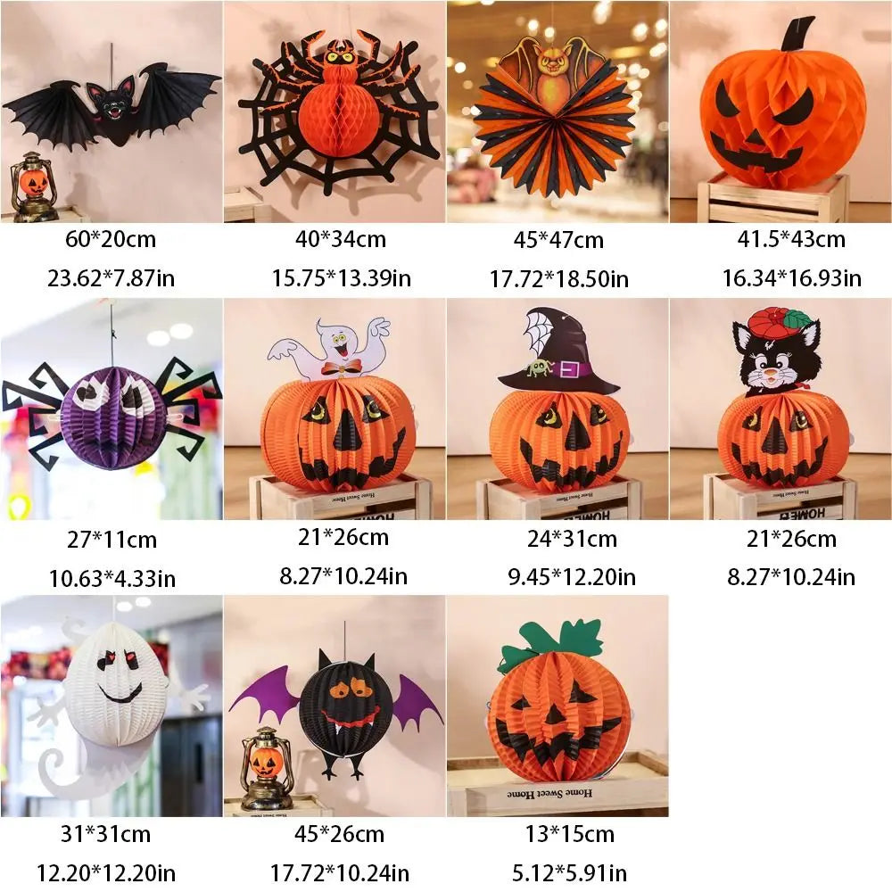 Creative Bat Halloween Party Prop Ghost Spider Halloween Paper Pendant Witch Hat Foldable Pumpkin Lantern Outdoor