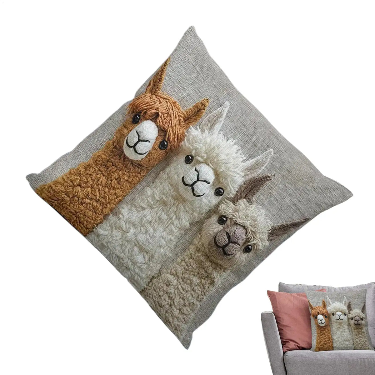 Cute Alpaca Pillow Cover 45×45cm, 2D Flat-Printed Cartoon Animal Cushion Case, Retro Alpaca Throw Pillowcase for Sofa, Bedroom, Living Room, Dorm, Nursery & Car Decor