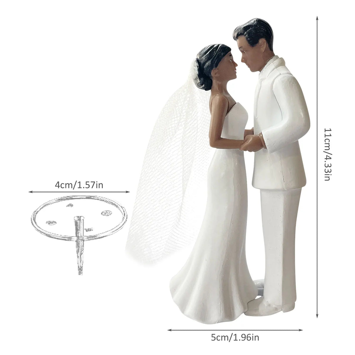 African American Couple Wedding Cake Topper – 4.33" Elegant Bride & Groom Plastic Cake Decoration with White Veil