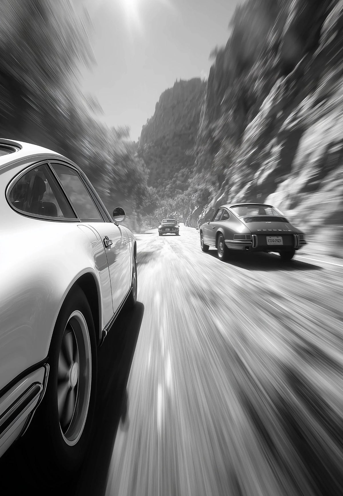 Black and White Luxury Car Racing Road Art Poster Canvas Painting Print Living Room Bedroom Entrance Bar Cafe Art Home Decor
