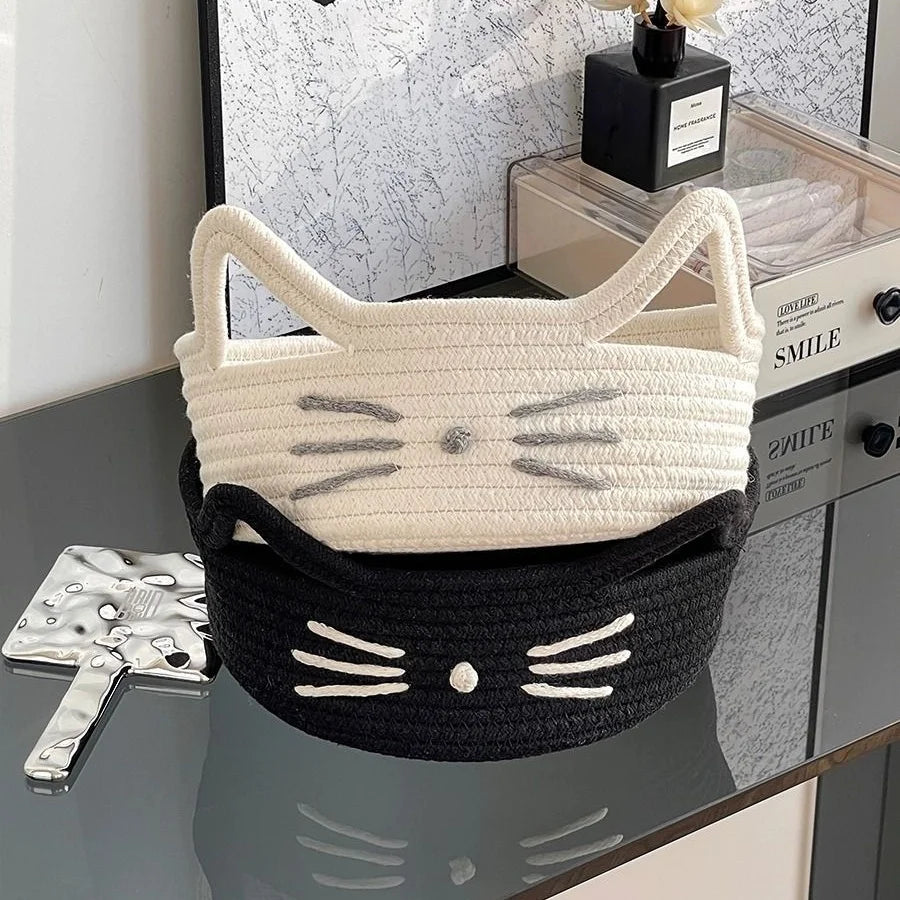 Convenient Woven Storage Basket Bedroom Kids Toy Sundries Desktop Organizer Box Space-Saving Laundry Small Items Decorative Bins