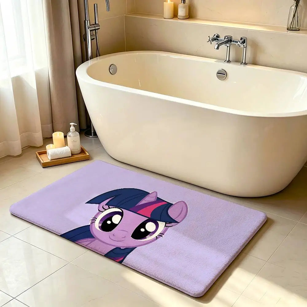 My Little Pony Kawaii Anime Rug, Cute Cartoon Polyester Floor Mat with Anti-Slip Backing, Soft Absorbent Carpet for Bathroom, Bedroom, Living Room & Entryway