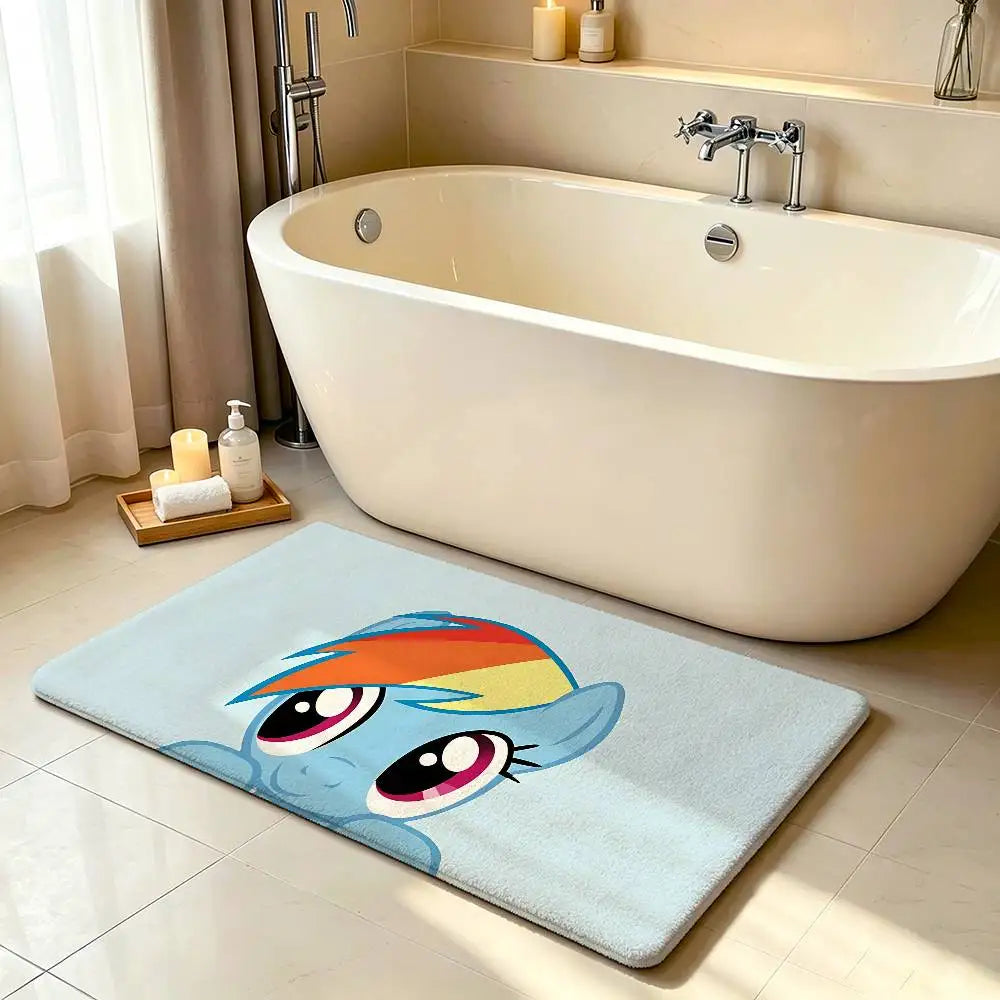 My Little Pony Kawaii Anime Rug, Cute Cartoon Polyester Floor Mat with Anti-Slip Backing, Soft Absorbent Carpet for Bathroom, Bedroom, Living Room & Entryway