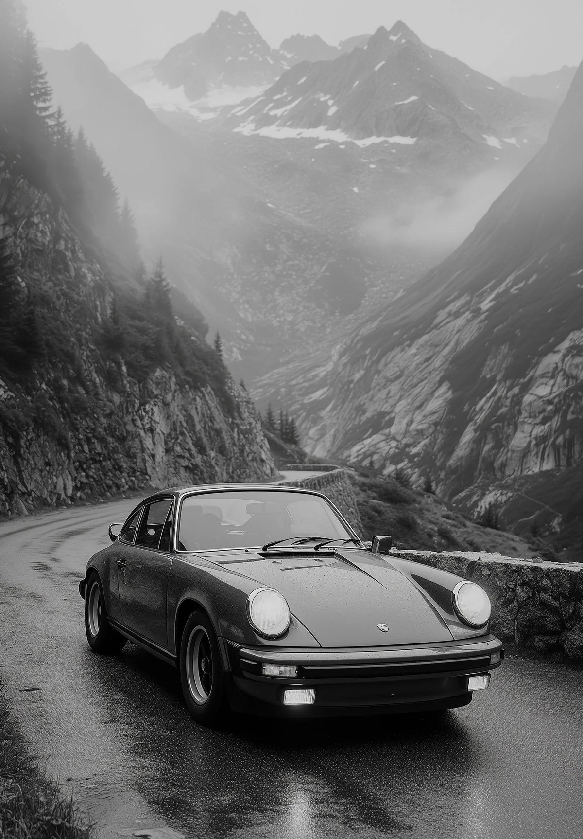 Black and White Luxury Car Racing Road Art Poster Canvas Painting Print Living Room Bedroom Entrance Bar Cafe Art Home Decor