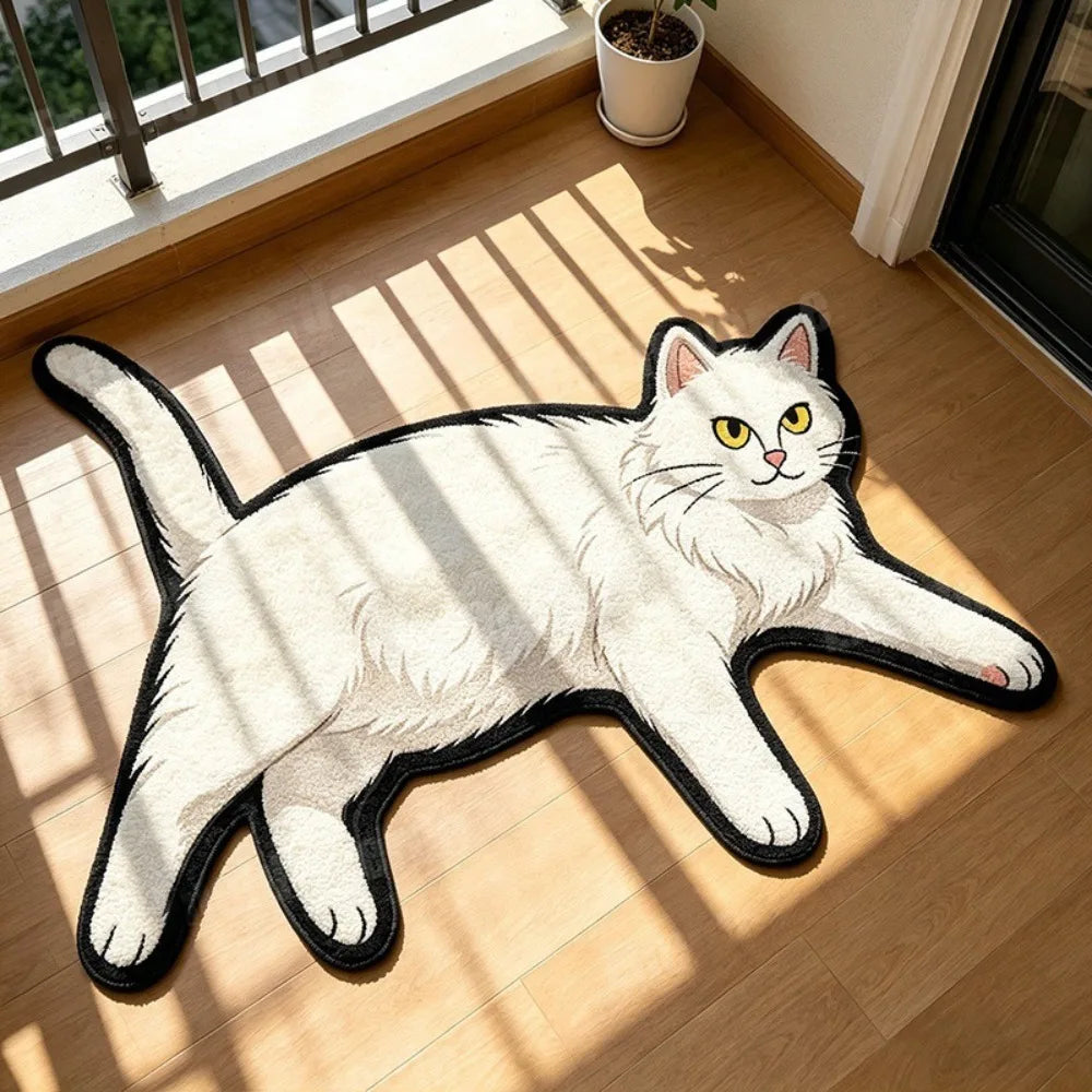 Cute Cat Shaped Floor Mat 40×60cm, Soft Crystal Velvet Polyester Rug with Absorbent Non-Slip Backing, Cartoon Cat Carpet for Bathroom, Bedroom, Entryway & Home Decor