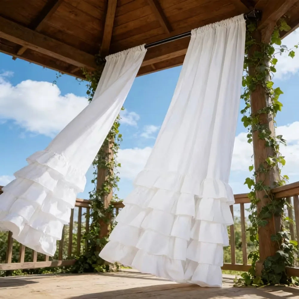 Pleated Ruffled Sheer Curtains 1–2pcs, Soft Layered Lace-Style Polyester Drapes with French Romantic Design, Privacy Light-Filtering Curtains for Living Room, Bedroom & Door