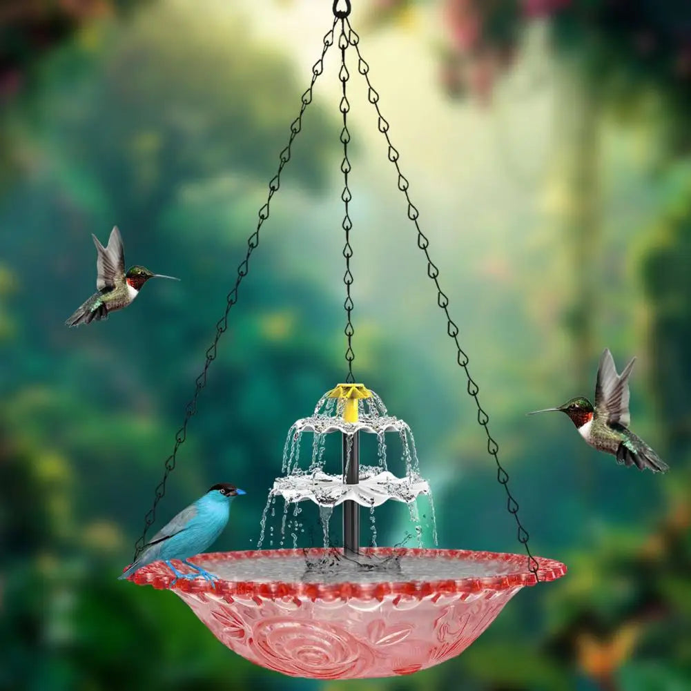 Solar Bird Bath Solar Powered Hanging Bird Bath Fountain Outdoor Cascade Water Fountain Pump Hummingbird Shower Bowl for Garden