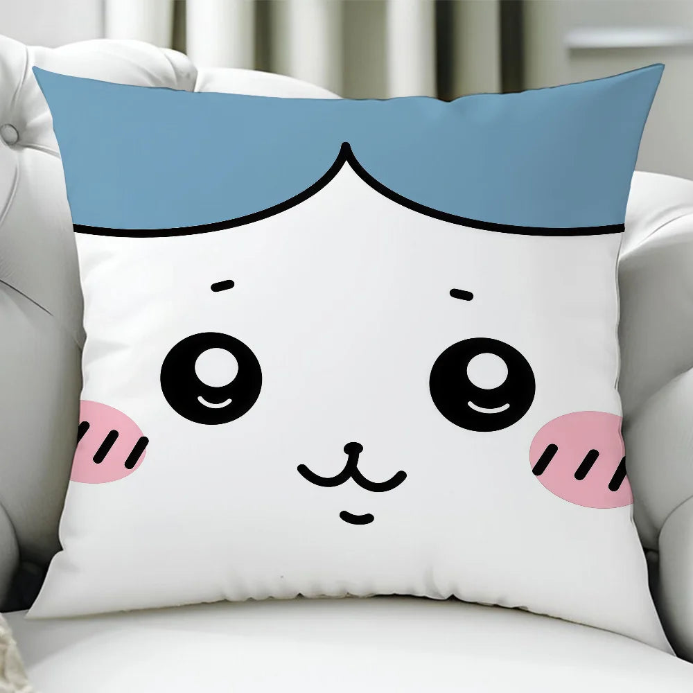 Chiikawa Cute Cartoon Cushion Cover – Double-Sided Printed Zipper Pillowcase, Soft Polyester Decorative Cover for Sofa, Bed & Car