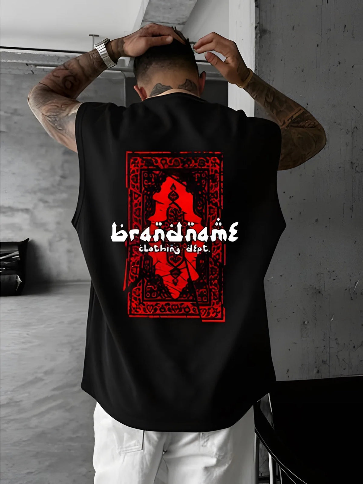 Men's Summer American High-Street Retro Print Tank Top: Streetwear Hip-Hop Style, Loose-Fit, Round Neck, Sleeveless Top