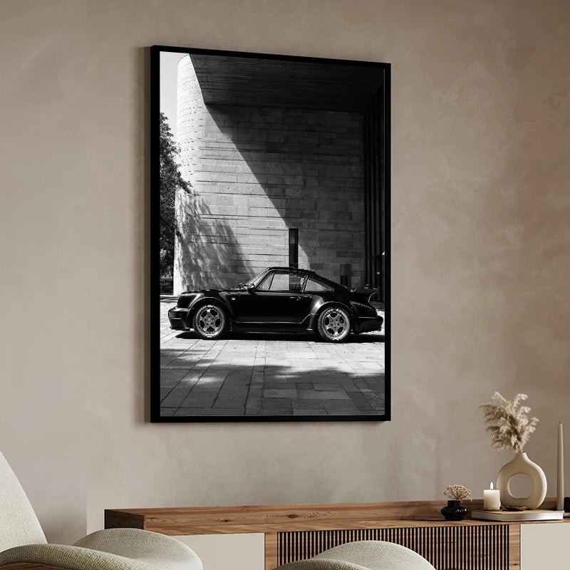 Black and White Luxury Car Racing Road Art Poster Canvas Painting Print Living Room Bedroom Entrance Bar Cafe Art Home Decor