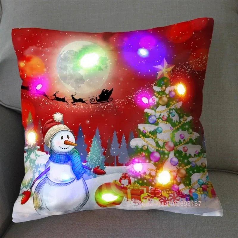 Christmas LED Pillow Cover 45×45cm, Festive Light-Up Polyester Cushion Case with One-Sided Print, Xmas Throw Pillowcase for Bedroom, Sofa & Party Decor