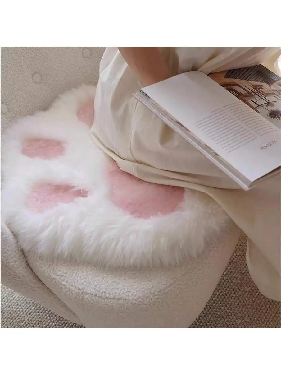 Cat Paw Plush Rug 60×60cm, Soft Flocked Acrylic Floor Mat with Suede Backing, Cute Animal Carpet for Bedroom, Sofa, Seat Cover & Home Decor
