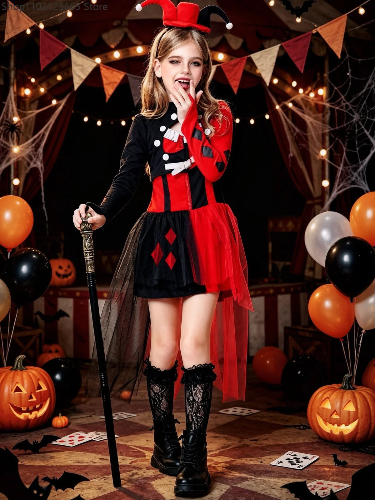 Halloween Cosplay Costumes Horror Clown Dresses Headwear Clothes Sets Carnival Theme Party Circus Carnival Role Playing Outfits