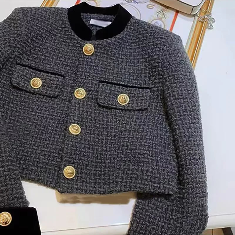Women's Tweed Crop Jacket | Elegant O-Neck Short Office Coat