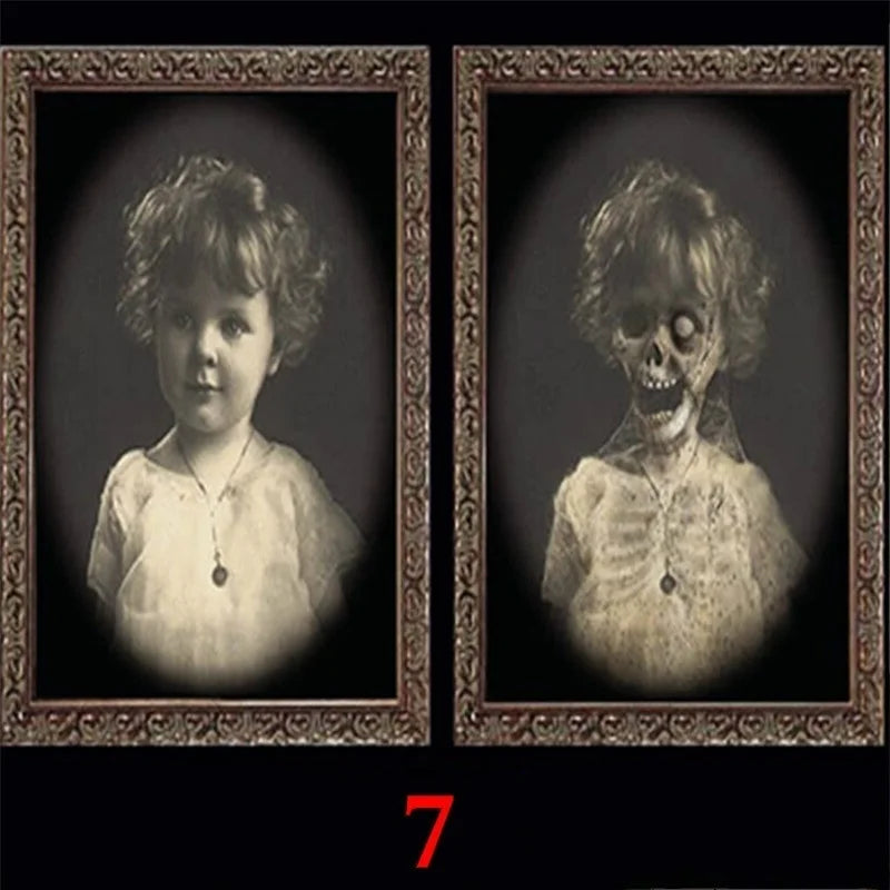 Halloween Party Horror Props 3D Changing Face Ghost Picture Frame Scary Wall Hanging Ornament Haunted House Atmosphere Decor