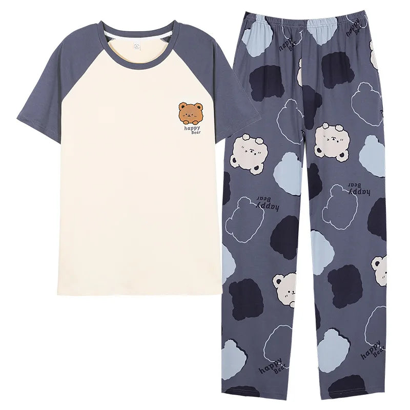 Summer Sleep Lounge Pajama Short-Sleeved Women's Pajama Set Cartoon Pyjamas Pure Cotton Couple Sleepwear Home Fashion