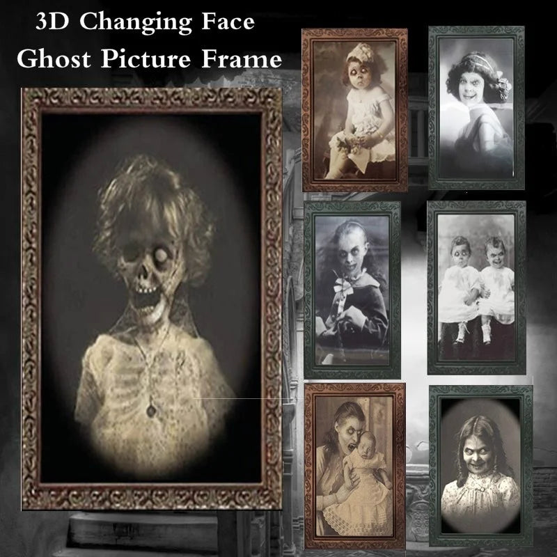 Halloween Party Horror Props 3D Changing Face Ghost Picture Frame Scary Wall Hanging Ornament Haunted House Atmosphere Decor
