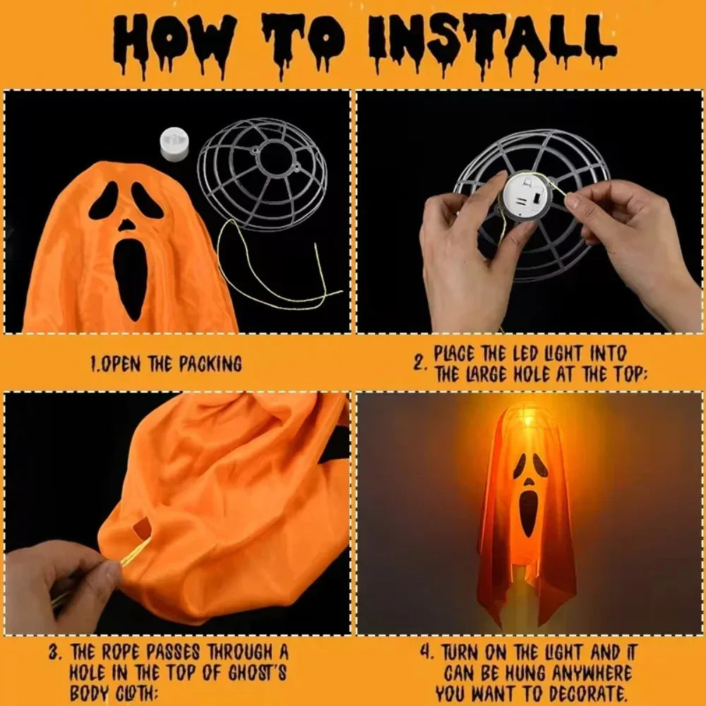 New LED Glow Ghost Party Halloween Decoration for Home Indoor Outdoor Haunted House Bar Hanging Horror Props with Lights