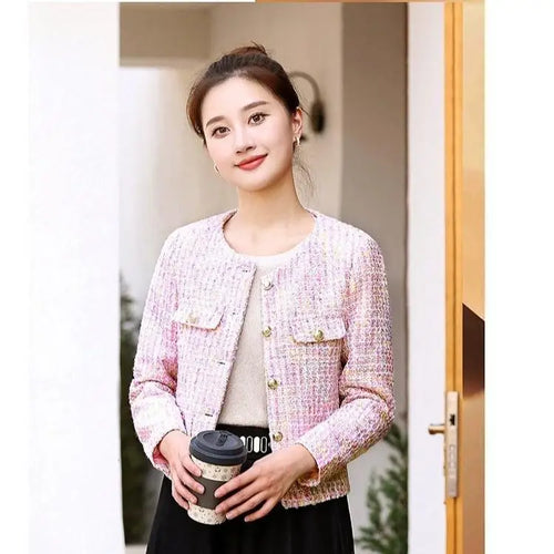 New casual Women Korean Sweet Tweed Jacket Fashion Simple Long Sleeve