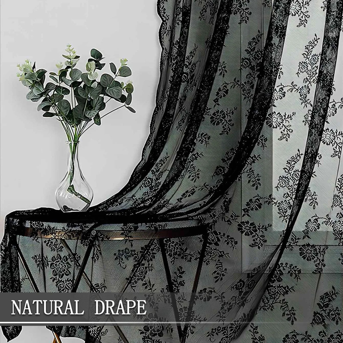 Floral Lace Curtains 1–2 Panels, Botanical Embroidered Semi-Sheer Window Curtains with Scalloped Edge, Vintage Romantic Decor for Living Room, Bedroom & Bay Window