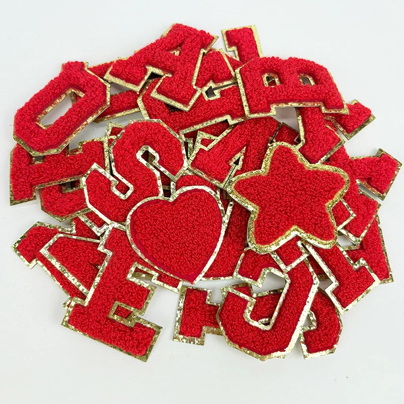 Red Letter Sticker Patches 5.5cm, Embroidered Chenille Alphabet Appliques for Clothing, Jackets & Bags, Stick-On DIY Fabric Accessories