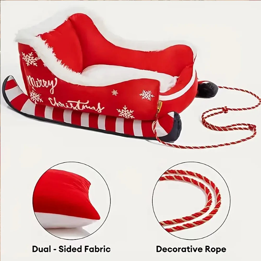 Christmas Pet Bed, Removable Washable Plush Dog & Cat Nest with Non-Slip Base, Cozy Winter Sleigh-Style Pet Sofa for Indoor Home, Bedroom & Balcony