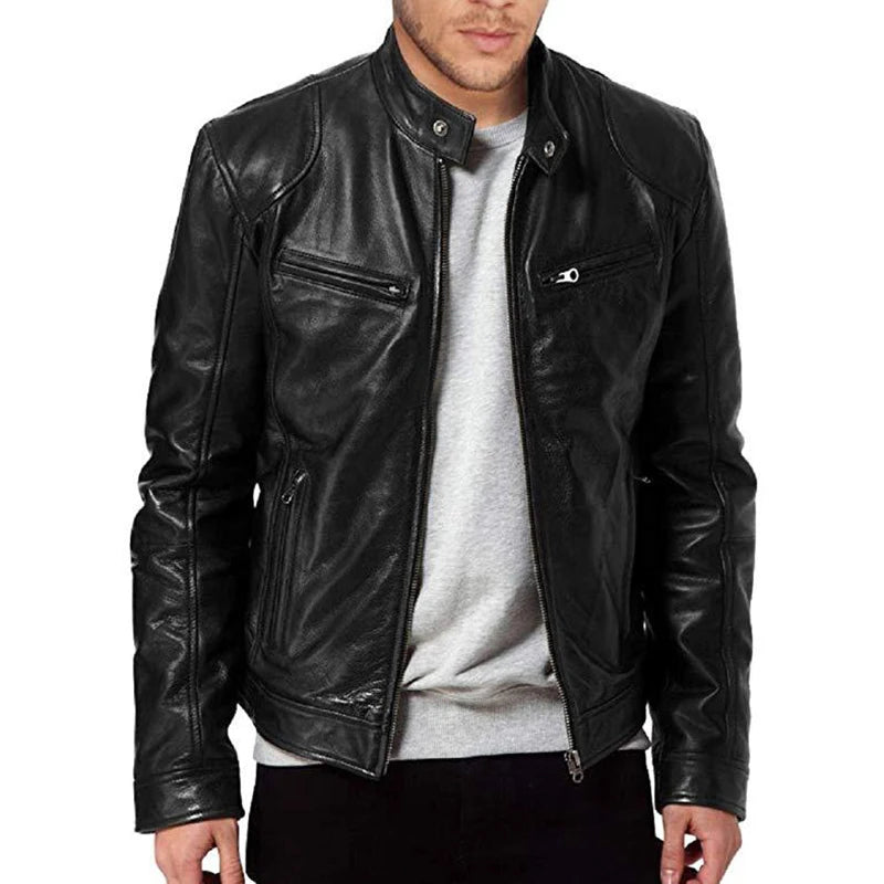 Men's Motorcycle Leather Jacket – Casual Fashion Biker Coat