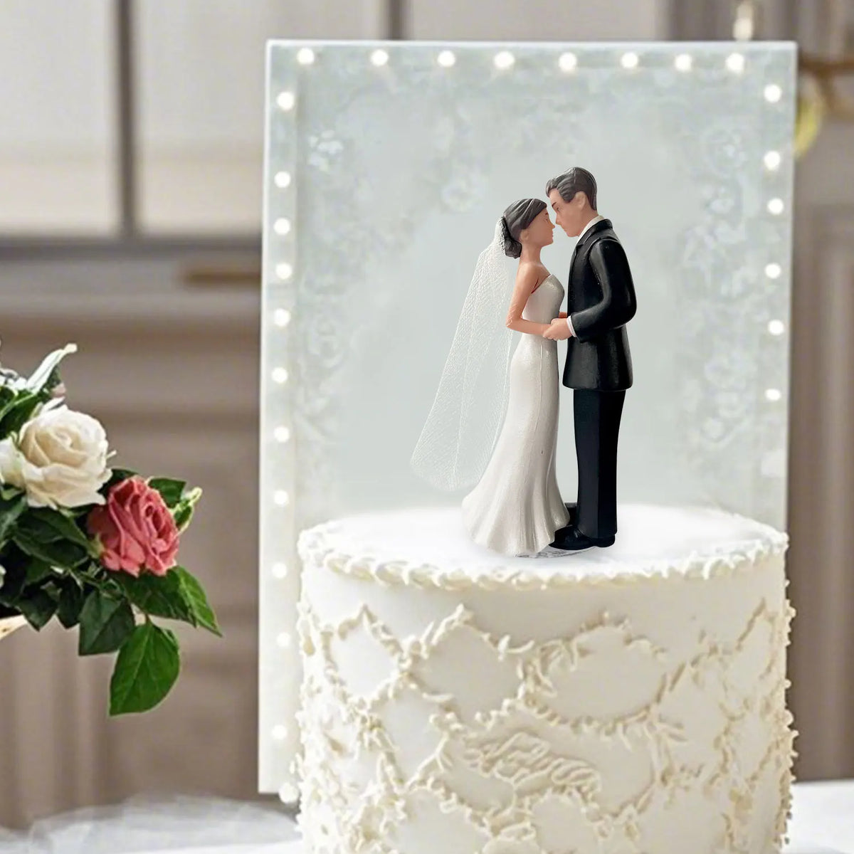Bride & Groom Wedding Cake Topper with Veil – 4.33" Elegant Plastic Cake Decoration for Wedding, Engagement, Bridal Shower & Anniversary