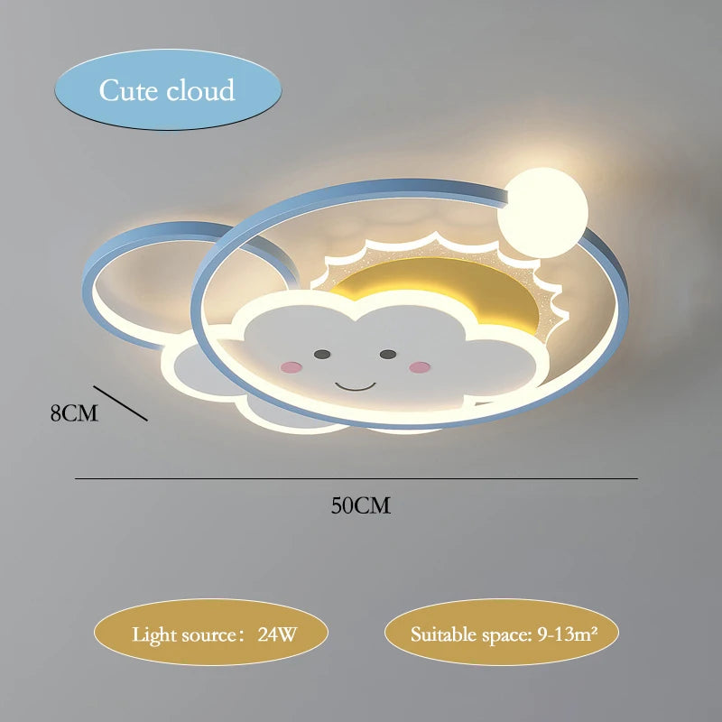 LED Kids Ceiling Light, Cute Sun Rainbow Cloud Cartoon Ceiling Lamp with Remote Control, Dimmable Nursery Bedroom Light for Baby Room, Boy & Girl Room Decor